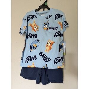 Bluey 2 Piece Short Set Size 5T Short Sleeve Shirt & Character Shorts Clear Sky